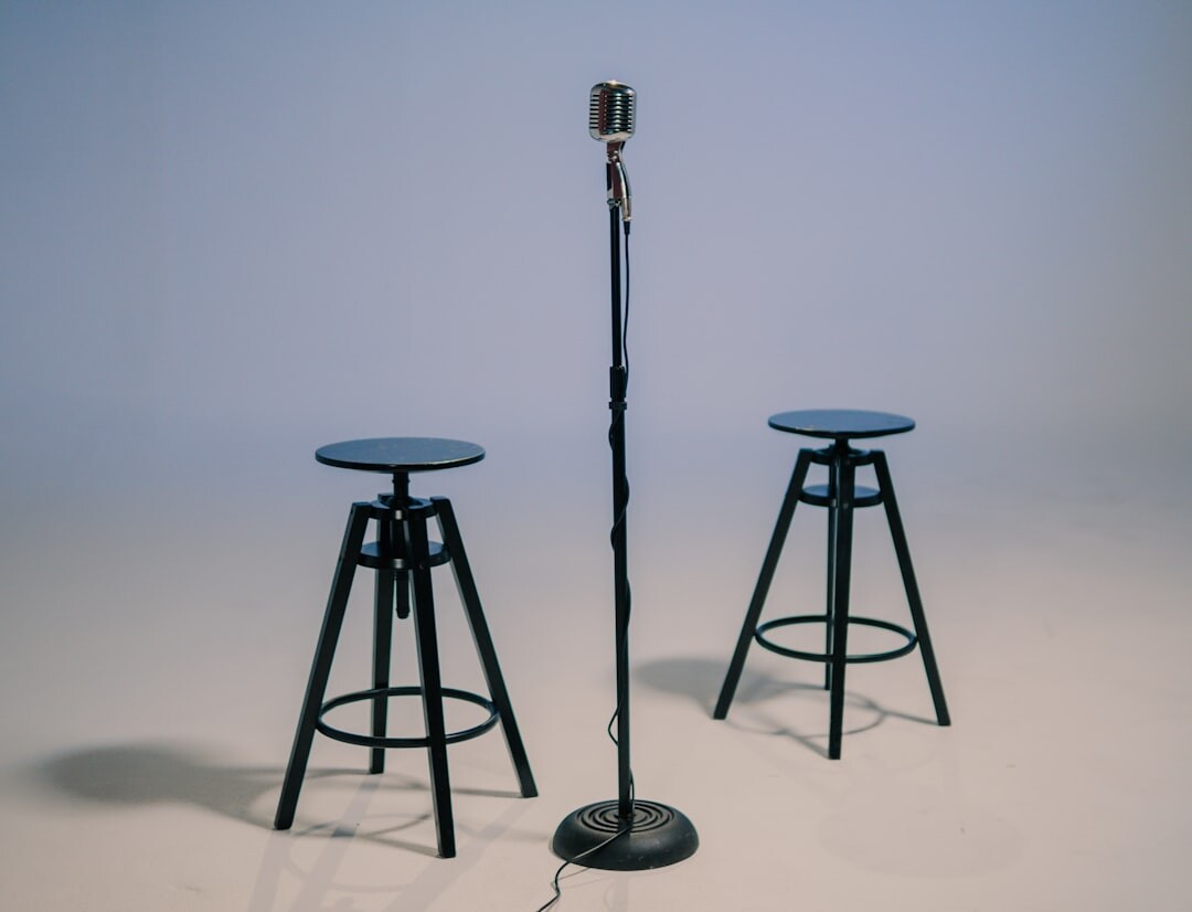 Interview set with three-point lighting and boom microphone in a Geneva studio